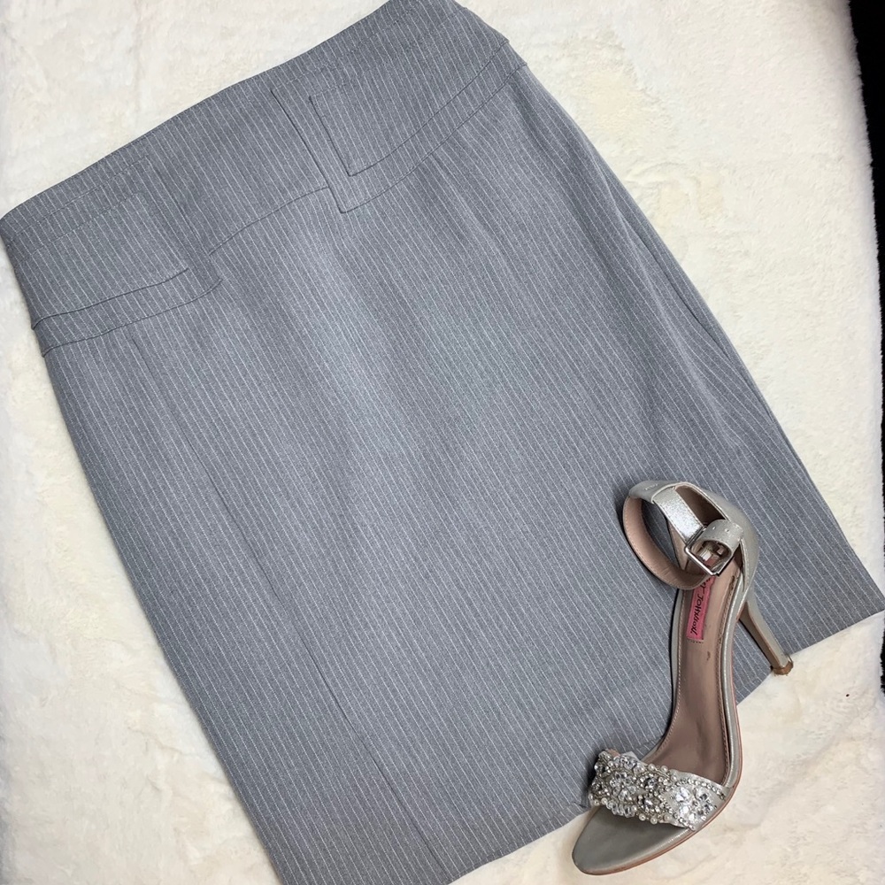 Express Grey Pinstriped Pencil Skirt Back Buckle